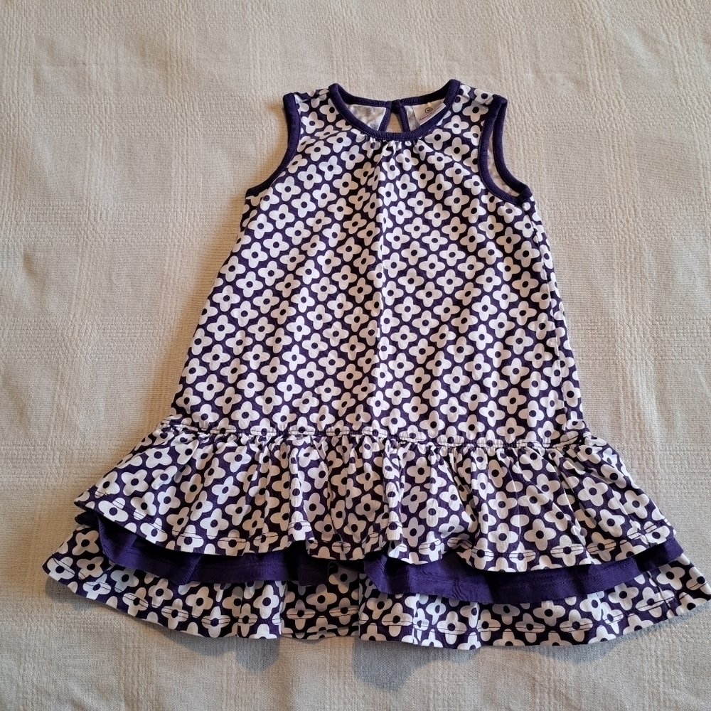 Hanna Andersson girls size 90 or 3T sleeveless twirly dress purple white flowers